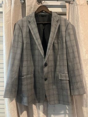 Mens Madison Slim Plaid Fit Grey Suit Jacket Size 44R